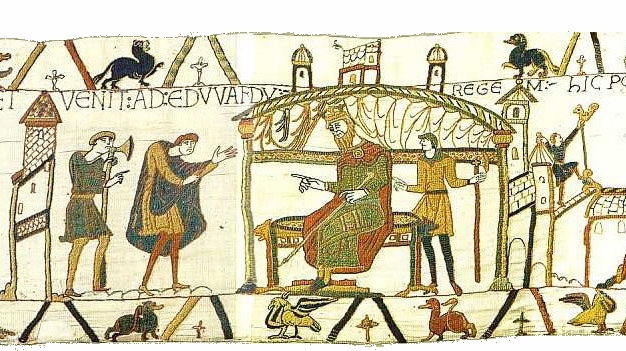 Bayeux Tapestry scene 25 "And he came to King Harold" Wikimedia Commons