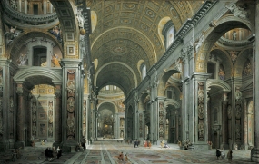 The Interior of St. Peter's, Rome Giovanni Paolo Panini, 1731 oil on canvas 57" X 90" St. Louis Museum of Art photo in public domain from Wikimedia Commns
