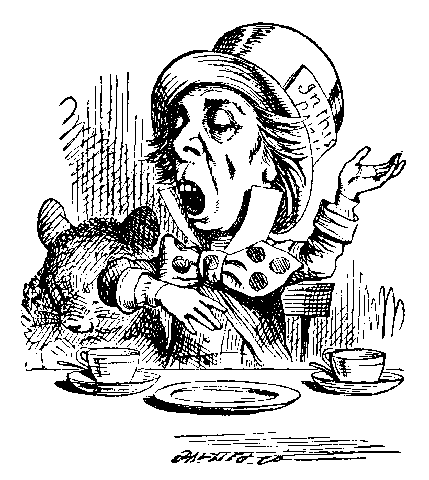 Mad Hatter Engaging in Rhetoric Sir John Tenniel Illustrations for Carroll's Alice in Wonderland The Project Gutenberg EBook
