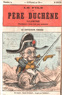 President Thiers Newpaper cover Le Fils  du Pere Duchene Illustre May 3, 1871 from Wikimedia Commons
