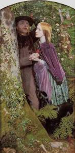 The Long Engagement Arthur Hughes, 1859 oil on canvas, 42 x 21 in Birmingham City Art Gallery, Birmingham, England photo in public domain from Wikimedia.org