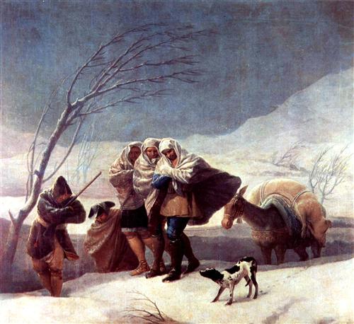 Winter or The Snowstorm Francisco Goya, 1787 oil on canvas, 110 x 117 in Museo del Prado, Madrid photo public domain  from WikiArt.org