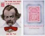 Unidentified, "The stamp that wants a lot of licking... and the man." (PZ617/12 Post Card Collection) Unidentified, "This stamp will take a bit of licking." (PZ6177/12 Post Card Collection © National Library of Wales
