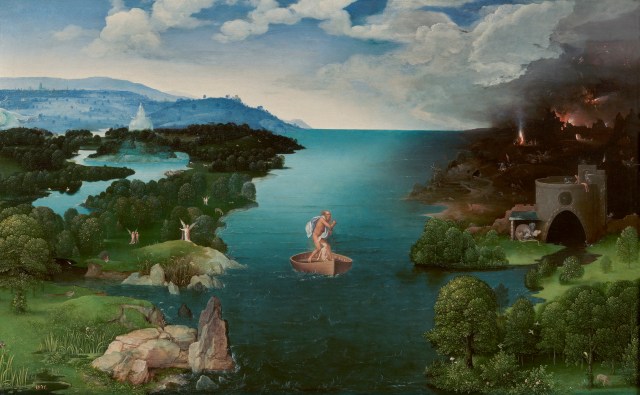 Charon Crossing the Styx Joachim Patinir, oil on panel, 25 x 41 in Museo Nacional del Prado photo from public domain from Wikimedia Commons
