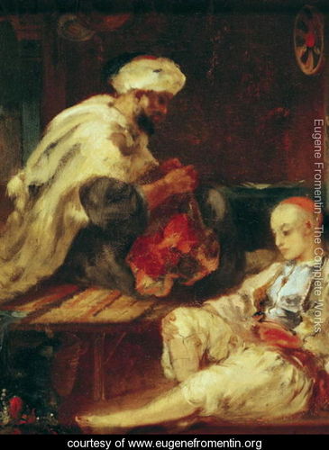 Interior of the Workshop of an Arab Tailor Eugene Fromentin oil on canvas photo from Eugene Fromentin, The Complete Works