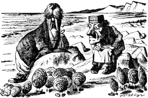The Walrus and the Carpenter Sir John Tenniel, 1871 Illustration for Lewis Carroll Alice in Wonderland photo in public domain via Wikimedia.org