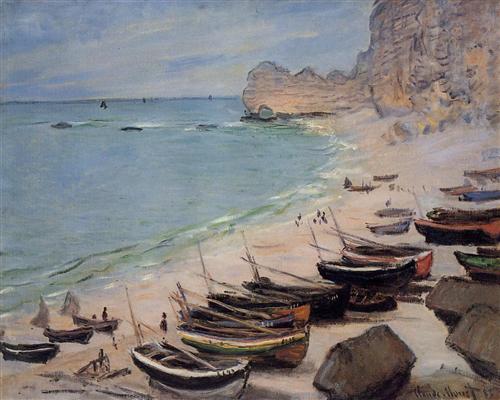 Boats on the Beach at Etretat Claude Monet, 1883 oil on canvas private collectdion photo in public domain from WikiArt.org