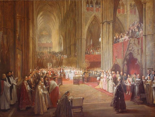 Golden Jubilee Service Westminster Abbey William Ewart Lockhart, 1887 oil on canvas, 92 x 121 in Royal Collection, United Kingdom photo in public domain from Wikimedia Commons