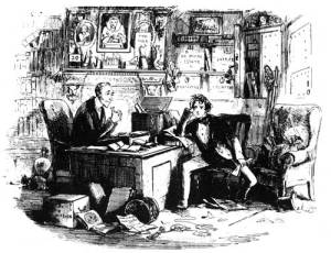 Attorney and Client Halbot Browne (Phiz) 1853 etching from Bleak House Charles Dickens illiustration public domain from David Perdue's Charles DIckens Home Page Copyright © 1997-2016 David A. Perdue, All Rights Reserved