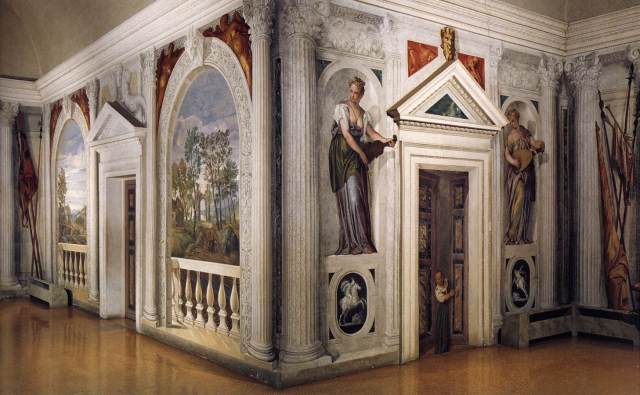 The Cruciform Sala a Crocieta frescos by Paolo Veronese, Villa B photo in public domain from Wikimedia Commons