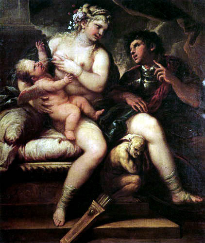 Venus, Cupid, and Mars Luca Giordano, 1663 oil on panel 61 x 51 in National Gallery of Capodimonte, Naples photo in public domain from Wikimedia Comms