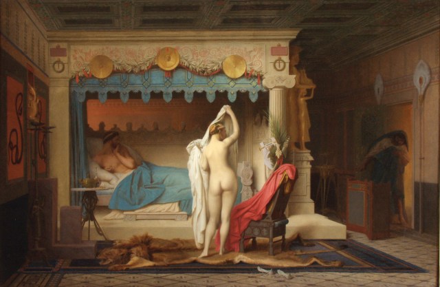 King Candaules Jean-Léon Gérôme, 1859 oil on canvas, 26 x 39 in Museum of Art on Ponce photo in public domain from Wikimedia Commons