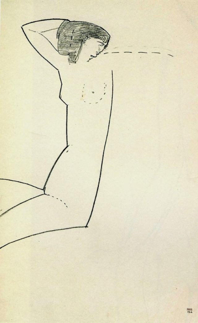 Anna Amedeo Modigliani, 1911 black crayon 16 3/4 x 10 3/8 in from ‘The Unknown Modigliani’ by Noël Alexandre reproduced at richardnathanson.co.uk