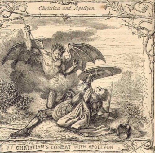 Christian's Combat with Apollyon The Pilgrim's Progress H.C. Selous and M. Paolo Priolo, circa 1850.