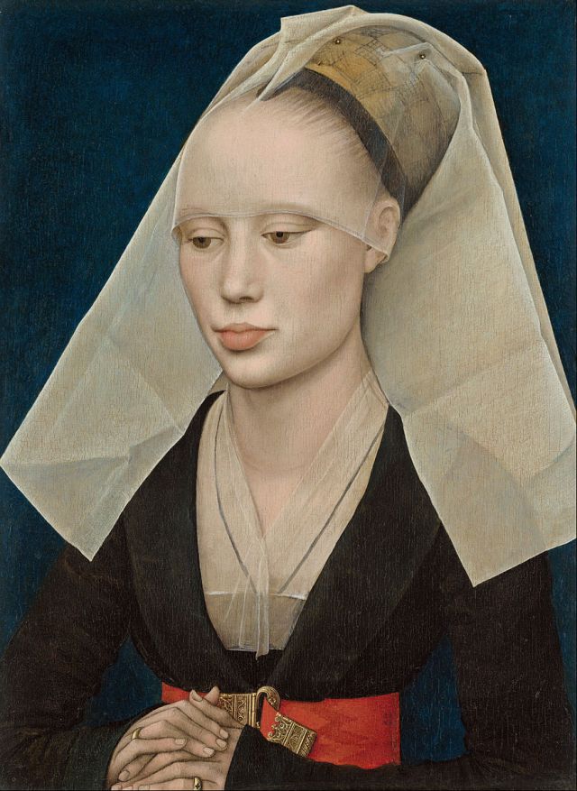 Portrait of a Lady Rogier van der Weyden, ~1460 oil on panel, 13 x 10 in National Gallery of Art, Washington photo in public domain for Google Art Project via Wikimedia Commons