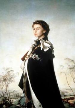 Queen Elizabeth II, Queen Regent Pietro Annigoni, 1955 Tempera, oil and ink on paper Fishmongers' H' copyright The Fishmonger's Co. photo from Wikimedia Commons