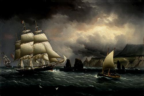 The Clipper Ship "Flying Cloud" off the Needles, Isle of Wight John Buttersworth, 1859-1860. oil on panel, 12 x 18 in Memorial Art Gallery, U. of Rochester, N.Y photo in public domain from Wikipedia.org